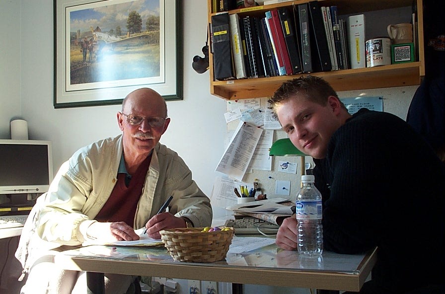 Pilot Examiner Donn Richardson with Commercial Pilot Elbert Ryhorchuk following the successful completion of Elbert's Multi-engine Class Rating Flight Test.  Langley Flying School